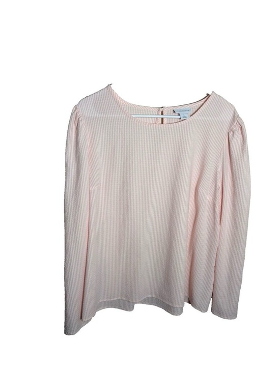 Liz Claiborne Tops - Liz Claiborne Blouse Women's Large Pink Striped Seersucker Long Sleeve Top Sheer
